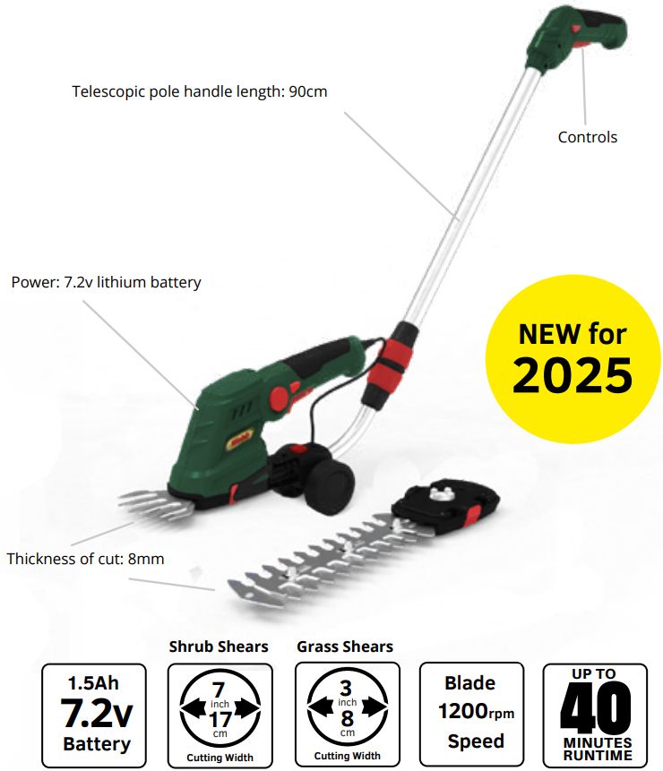 Webb 7.2v Grass & Hedge Shear with Extension Handle