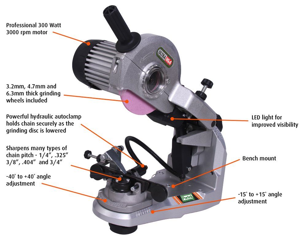 Portek Ultra-4 Professional Bench Chain Grinder Chainsaw Sharpener 095C Portek Ultra-4 Professional Bench Chain Grinder Chainsaw Sharpener 095C