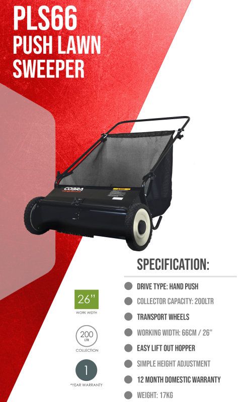 Cobra Push Lawn Leaf Sweeper 66cm PLS66 Cobra Push Lawn Leaf Sweeper 66cm PLS66