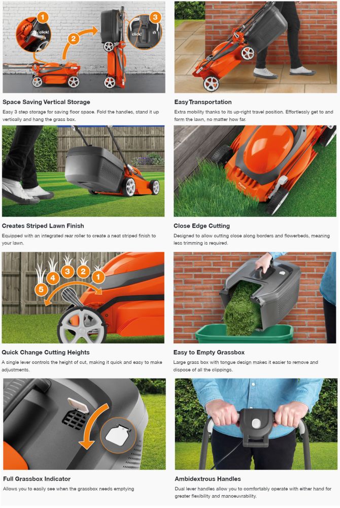 Flymo EasiStore 340R Electric Rotary Lawnmower 1400w / 34cm Flymo EasiStore 340R Electric Rotary Lawnmower 1400w / 34cm