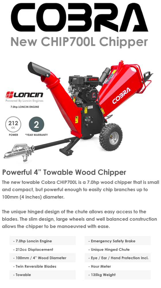 Cobra CHIP700L Towable Petrol Chipper Shredder 212cc / 100mm Cobra CHIP700L Towable Petrol Chipper Shredder 212cc / 100mm