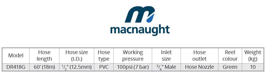 MacNaught Retracta DR418G Professional Garden Hose Reel 18m MacNaught Retracta DR418G Professional Garden Hose Reel 18m