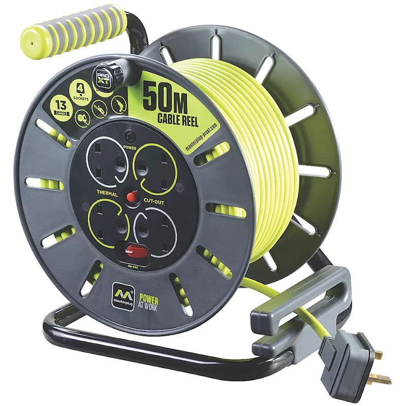 Large Open Power Reel with 4 Sockets 50m Cable 13A Large Open Power Reel with 4 Sockets 50m Cable 13A