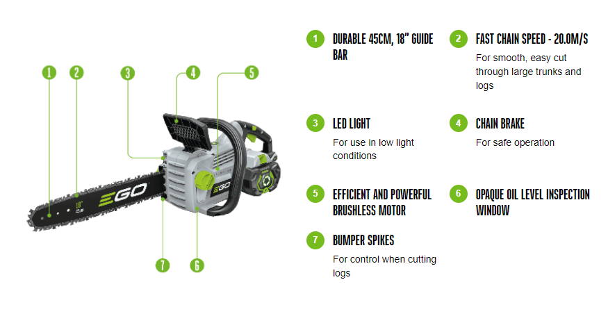 EGO CS1800E Cordless Chainsaw 45cm / 56v with Auto Chain Tensioning (Bare Tool) EGO CS1800E Cordless Chainsaw 45cm / 56v with Auto Chain Tensioning (Bare Tool)