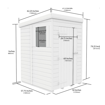 4 x 5 Pent Shed Single Door, No Windows