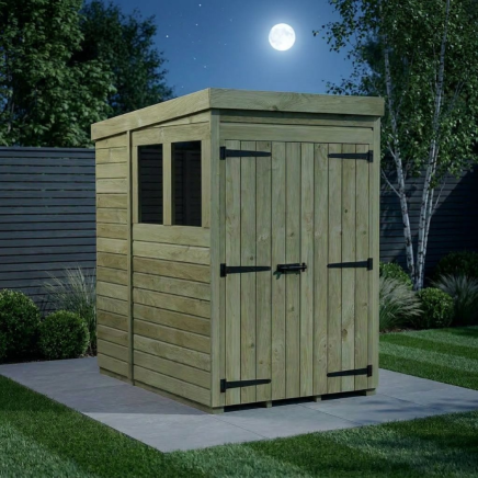 4 x 6 Pent Shed Double Door, With Windows