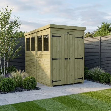 4 x 7 Pent Shed Double Door, With Windows
