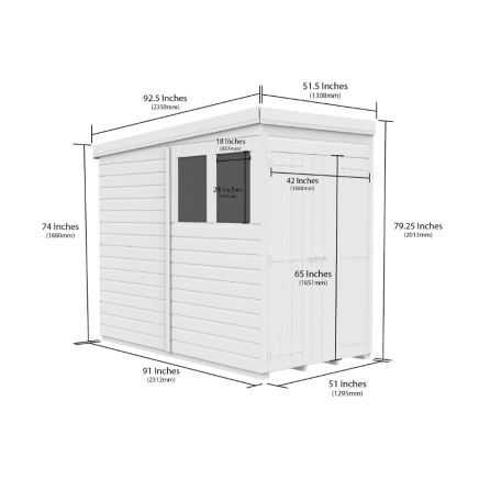 4 x 8 Pent Shed Double Door, With Windows