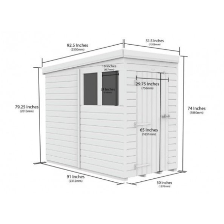 4 x 8 Pent Shed Single Door, No Windows