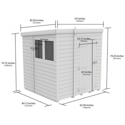 5 x 7 Pent Shed Single Door, No Windows