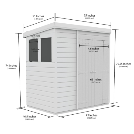 6 x 4 Pent Shed Double Door, With Windows