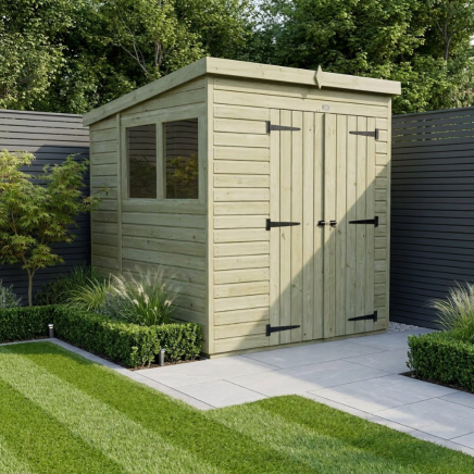 6 x 6 Pent Shed Double Door, With Windows