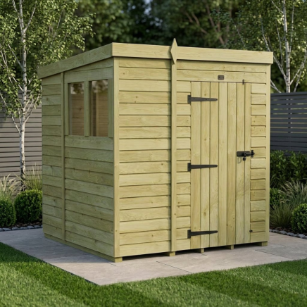 6 x 6 Pent Shed Single Door, With Windows
