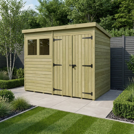 8 x 4 Pent Shed Double Door, With Windows