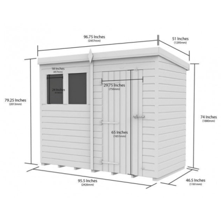 8 x 4 Pent Shed Single Door, No Windows