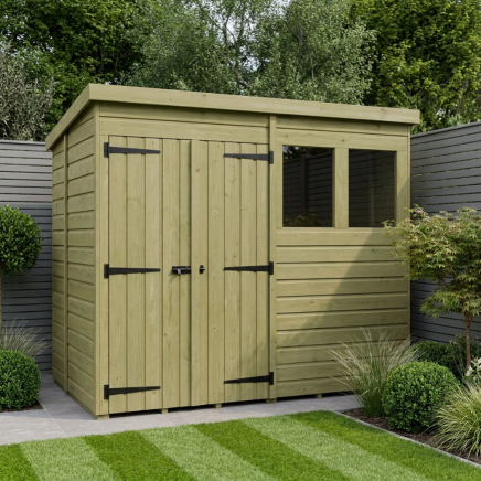 8 x 5 Pent Shed Double Door, With Windows