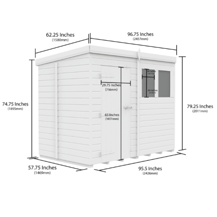 8 x 5 Pent Shed Single Door, No Windows