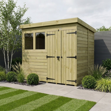 8 x 6 Pent Shed Double Door, With Windows