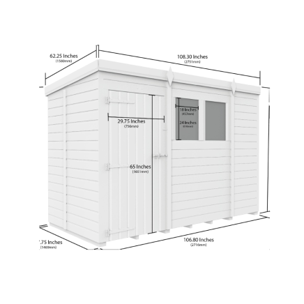 9 x 5 Pent Shed Single Door, No Windows