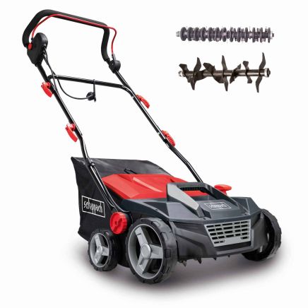 Scheppach SC38 Scarifier & Aerator, 1600W, 38cm Working Width, -12mm to +6mm Working Depth, 45L Collector, 2 Rollers
