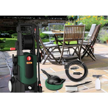 Webb 2200w Electric Pressure Washer Set 165 Bar c/w Brush, Hose Reel, Foam Sprayer, Patio Cleaner