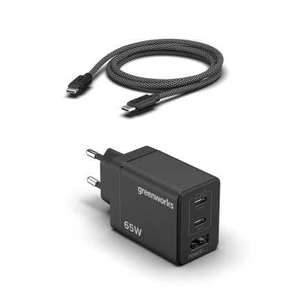 Greenworks 24v 65W Charging Block Including 3xUSB ports Plus1x100W USB-C / 1m Cable
