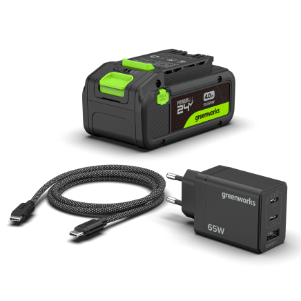 Greenworks 24v Starter Kit 1x4Ah HP USB Battery Plus Charger / 100W 1m Cable