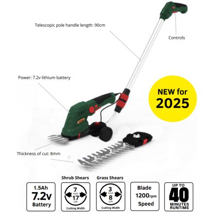 Webb 7.2v Grass & Hedge Shear with Extension Handle